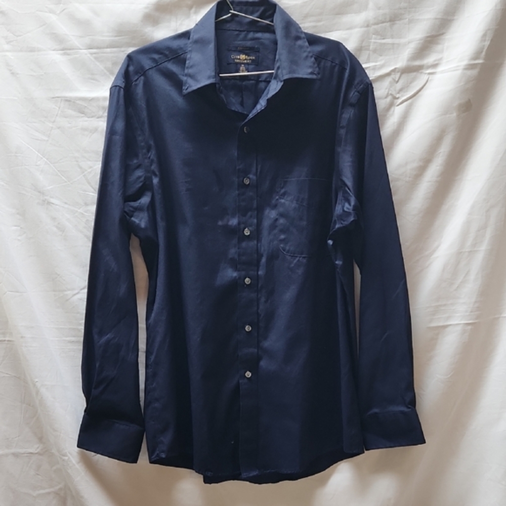 Club Room Mens Pinpoint Regular Fit Dress Shirt Navy Blue 15.5 34/35 M Cotton